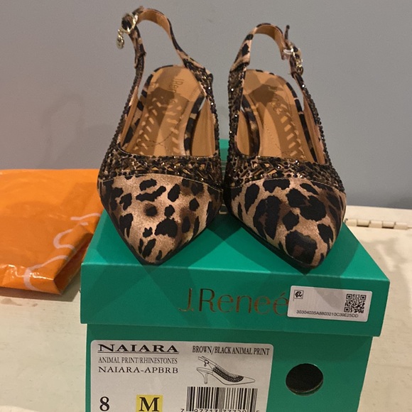 J.Renee’ brown black animal print kitten heel sling back shoes 8 New $99 - Picture 3 of 7